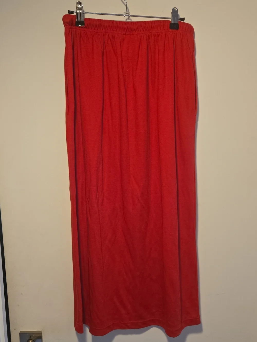 Vintage Y2K 90’s M Red Midi Skirt Drawstring Stretchy Waist Jersey Knit Sporty